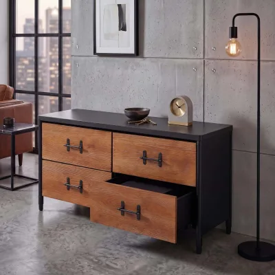 Kommode MCW-Q66, Sideboard Schrank Anrichte, Schubladen Industrial 60x120x40cm ~ Holz braun, Metall schwarz