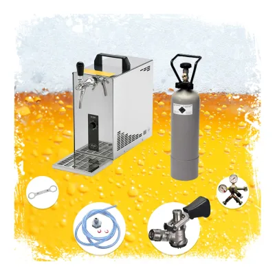 Komplett Set - Zapfanlage, Bierzapfanlage, Bierkoffer, Durchlaufkühler PYGMY 25 1-leitig Trockenkühler, 35 Liter/h, Zapfkopf:5 Liter Adapter