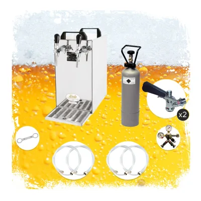 Komplett Set - Zapfanlage, Bierzapfanlage - Kontakt 40 2-leitig Trockenkühler, Durchlaufkühler 50 Liter/h, Green Line, Zapfkopf:5 Liter Adapter,Zapfkopf 2:Korb