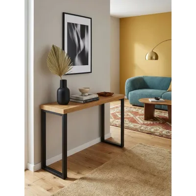 Konsolentisch – Eiche-Dekor/Schwarz, 120x39x75,5 cm, schmal, mit Metallbeinen