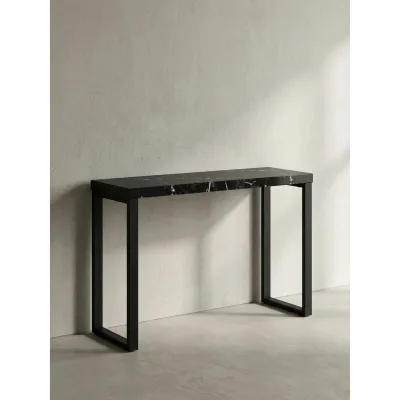 Konsolentisch – Marmoroptik Schwarz, 120x40x76 cm, Hochglanz, Metallbeine
