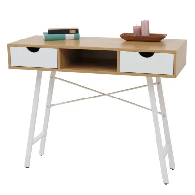 Konsolentisch MCW-E92, Ablagentisch Beistelltisch, 3D-Struktur 100x40cm ~ naturbraun weiß