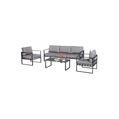 KRETA II Lounge-Set in Hellgrau: Sofa, Sessel & Tisch aus Aluminium