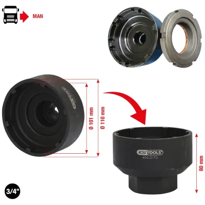 KS Tools 3/4 Nutmuttern-Schlüssel mit 6 Zapfen für MAN, 101-110 mm