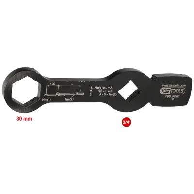 KS Tools 3/4 Schlag-Sechskant-Schlüssel mit 2 Schlagflächen, 30 mm