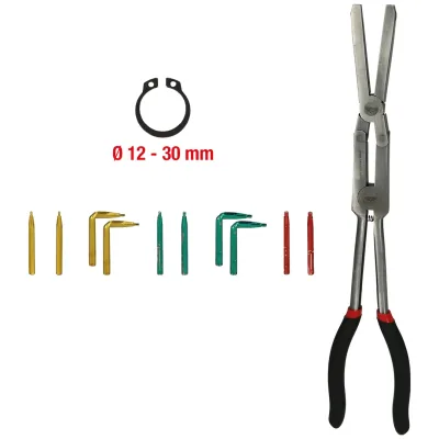 KS Tools Doppelgelenk-Sicherungszange für Außensicherungsringe mit auswechselbaren Spitzen