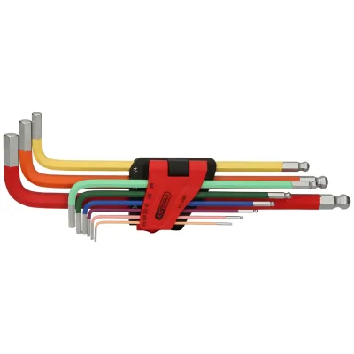 KS Tools Kugelkopf-Innensechskant-Winkelstiftschlüssel-Satz, extra lang, 9-tlg, Zoll