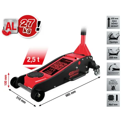 KS Tools performance Hydraulischer Aluminium-Wagenheber, 2500 kg, Hubhöhe: 100-450 mm
