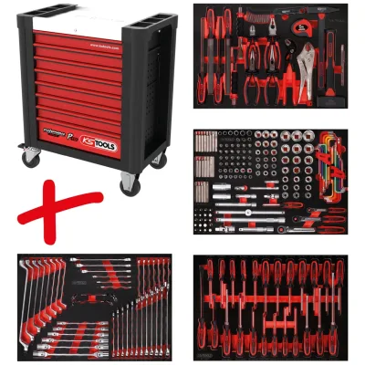 KS Tools Performanceplus Werkstattwagen-Satz P10 mit 241 Werkzeugen für 4 Schubladen