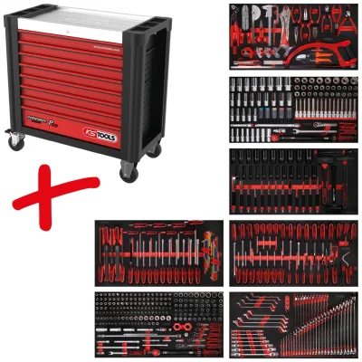KS Tools Werkstattwagen-Satz PERFORMANCEplus P25 mit 510 Werkzeugen für 7 Schubladen