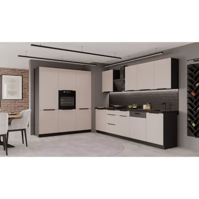 Küche ARONA 280 + 180 Küchenzeile Küchenblock Einbauküche Kaschmir beige Schwarz