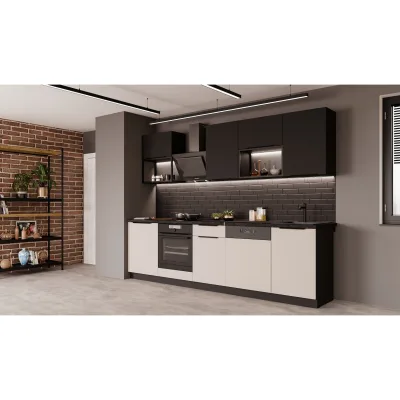 Küche ARONA + SIENA BASIC LOFT 280 cm Küchenzeile Küchenblock Kaschmir Schwarz
