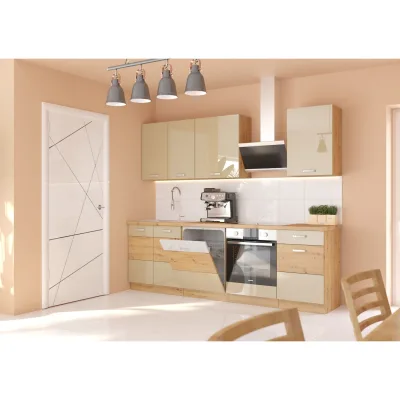 Küche Artisan Cappuccino 250 cm Küchenzeile Hochglanz Küchenblock Einbauküche