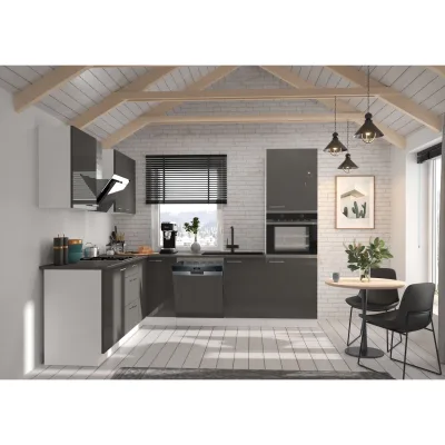 Küche Lara Grau/Weiß 210x260 cm Küchenzeile Einbauküche Eckküche Winkelküche