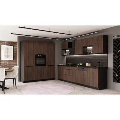 Küche MONZA LOFT 280 + 180 Küchenzeile Küchenblock Nussbaum Okapi Schwarz