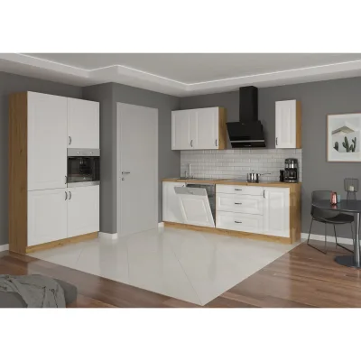 Küche Stilo Weiß + Eiche Artisan 230 + 120 Küchenzeile Küchenblock Einbauküche