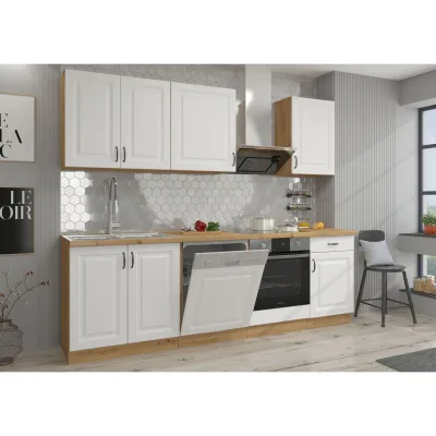 Küche Stilo Weiß + Eiche Artisan 250 cm Küchenzeile Küchenblock Einbauküche