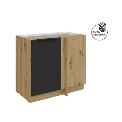Küchen Eckschrank 105 cm Küche ARIA Schwarz matt Anti Fingerprint Küchenzeile