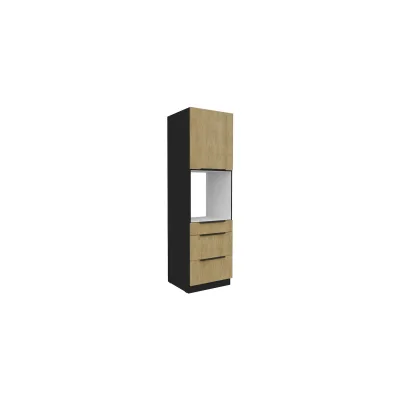 Küchen Hochschrank 60 cm CREMONA Eiche + Schwarz Küchenzeile Küchenblock Küche