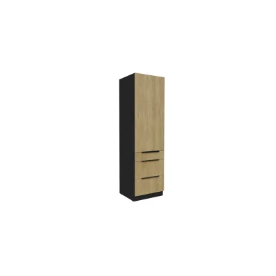 Küchen Hochschrank 60 cm CREMONA Eiche + Schwarz Küchenzeile Küchenblock Küche