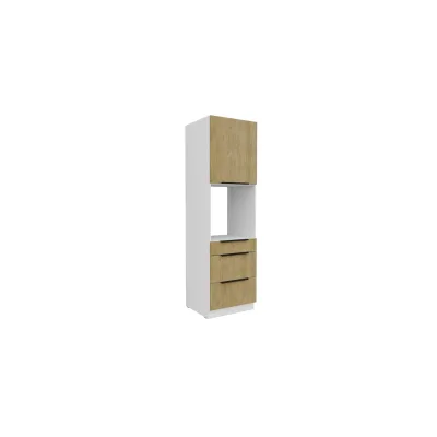 Küchen Hochschrank 60 cm CREMONA Eiche + Weiß Küchenzeile Küchenblock Küche