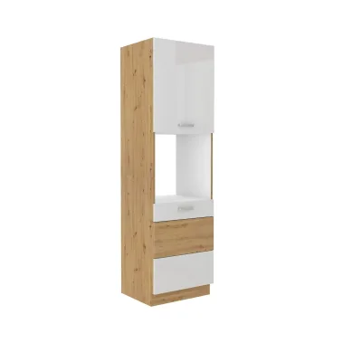 Küchen Hochschrank 60 cm Eiche Artisan + Weiss Hochglanz Küchenzeile Küchenblock
