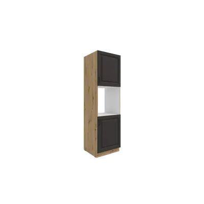 Küchen Hochschrank 60 cm Stilo Grau + Eiche Artisan Küchenzeile Küchenblock