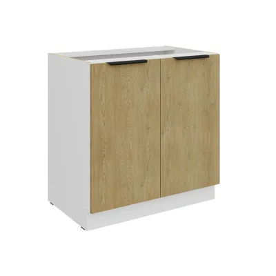 Küchen Unterschrank 80 cm CREMONA Eiche + Weiß Küche Küchenzeile Küchenblock