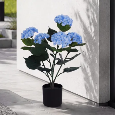 Künstliche Hortensie MCW-Q86, Dekopflanze Kunsthortensie Kunstpflanze, Outdoor Polyethylen 64x40x40cm ~ blau