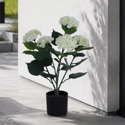 Künstliche Hortensie MCW-Q86, Dekopflanze Kunsthortensie Kunstpflanze, Outdoor Polyethylen 64x40x40cm ~ weiß