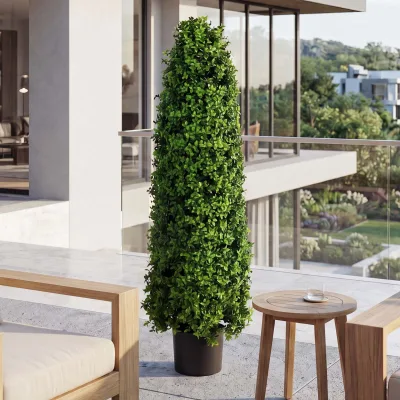 Künstlicher Buchsbaum MCW-Q89, Buchs Buxus im Topf Dekobaum Kunstpflanze Kegel naturgetreu immergrün Outdoor 120x35x35cm