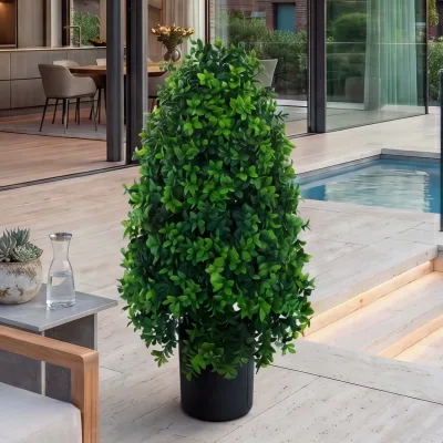 Künstlicher Buchsbaum MCW-Q89, Buchs Buxus im Topf Dekobaum Kunstpflanze Kegel naturgetreu immergrün Outdoor 60x30x30cm