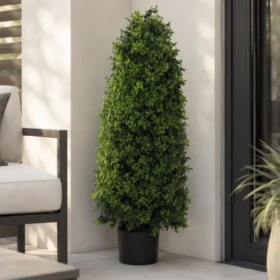 Künstlicher Buchsbaum MCW-Q89, Buchs Buxus im Topf Dekobaum Kunstpflanze Kegel naturgetreu immergrün Outdoor 90x35x35cm