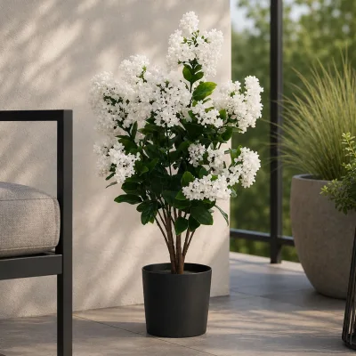 Künstlicher Flieder MCW-Q87, Kunstflieder Dekopflanze Kunstbaum Kunstpflanze, Outdoor Polyethylen 64x35x35cm ~ weiß