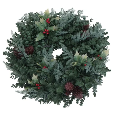 Künstlicher Kranz MCW-O98, Türkranz Tischkranz, Deko künstlich Ø 45cm ~ grün mit roten Beeren