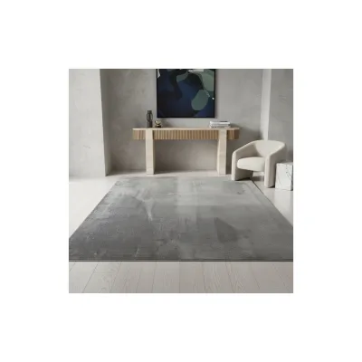 Kurzflorteppich Waschbar ISAR, einfarbig, aus Polyester, Silber, 80 x 250 cm