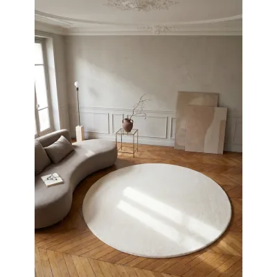 Kurzflorteppich Waschbar NECKAR, einfarbig, aus Polyester, Creme, Ø 160 cm