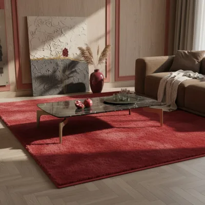 Kurzflorteppich Waschbar NECKAR, einfarbig, aus Polyester, Rot, 160 x 230 cm