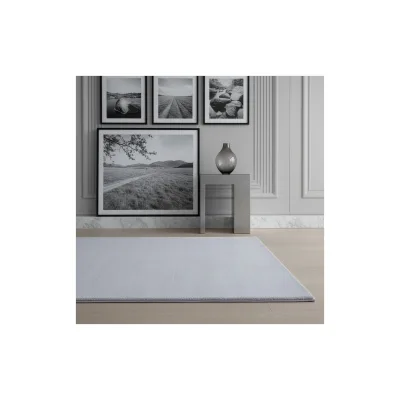 Kurzflorteppich Waschbar NECKAR, einfarbig, aus Polyester, Silber, 200 x 290 cm