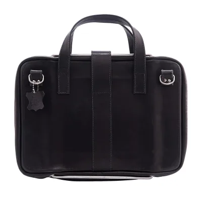 Laptoptasche R-Go Viva, Vollnarbenleder, mit integriertem Laptop-Ständer, Schulterriemen, 15,6-Zoll, Schwarz