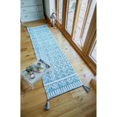 Läufer geometrisch Beige-Türkis 60 x 200 cm - DARTMOOR   Kadima Design