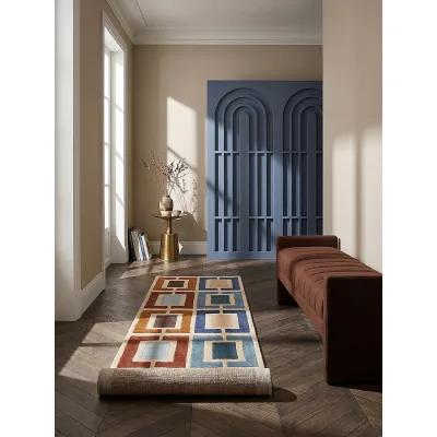 Läufer geometrisch Blau-Bunt 60 x 230 cm - DERWENT   Kadima Design