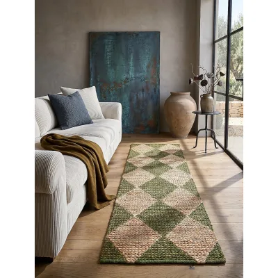 Läufer Rauten Olivegrün 60 x 230 cm - BAIN   Kadima Design