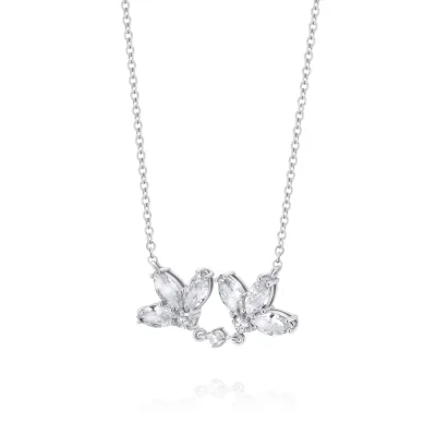 LEIS Kette 925 Sterling Silber rhodiniert Glänzend Blume Zirkonia weiß