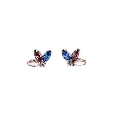 LEIS Ohrstecker 925 Sterling Silber rhodiniert Glänzend Blume Zirkonia bunt