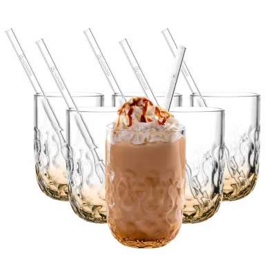 Leonardo Caramel Macchiato Gläser mit Glastrinkhalm (2) Gocce 390 ml 6er Set