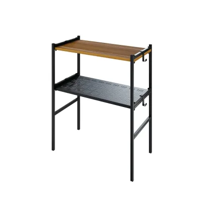 Letti Moderni Blumentreppe – rechteckig – LEVIRA – Metall/Holz – Schwarz/Walnuss – 60×32×73 cm