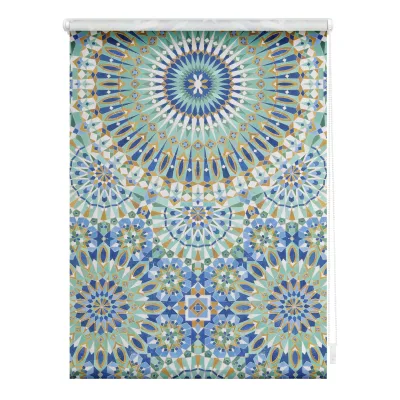 Lichtblick Rollo Klemmfix, ohne Bohren, blickdicht, Orientalische Muster - Blau Grün