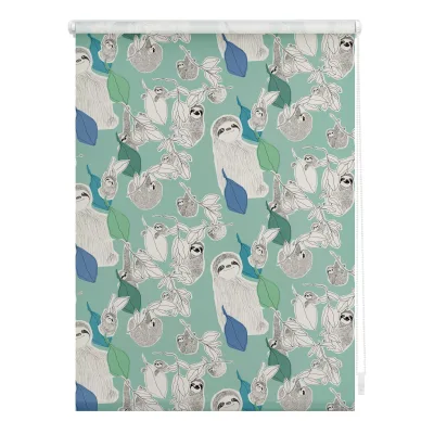 Lichtblick Rollo Klemmfix, ohne Bohren, blickdicht, Sloths on turquoise  - Grün