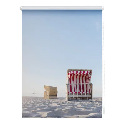 Lichtblick Rollo Klemmfix, ohne Bohren, blickdicht, Strandkorb gestreift - Blau Beige